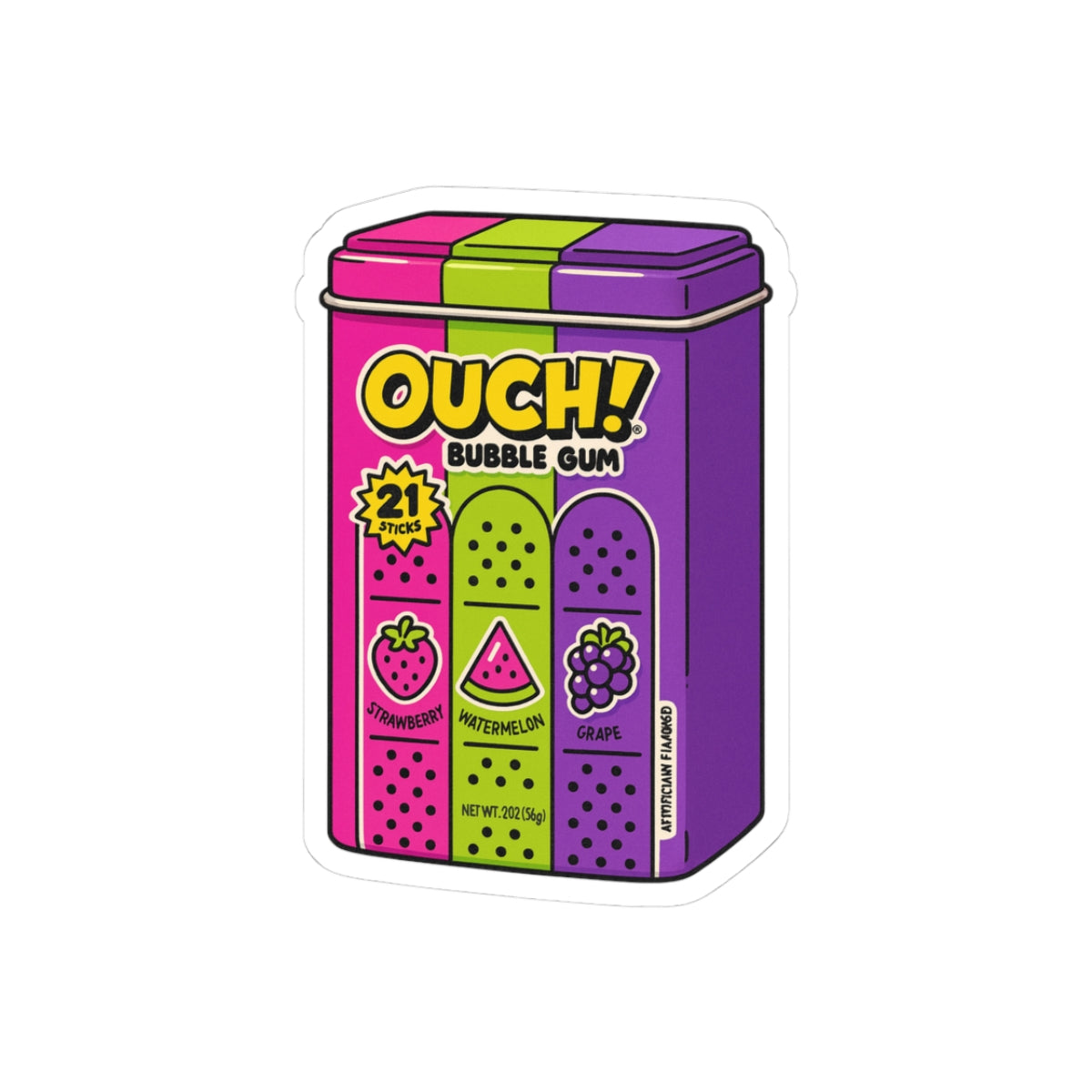 Retro Bubble Gum Kiss-Cut Stickers - Fun Ouch! Design for Personalization